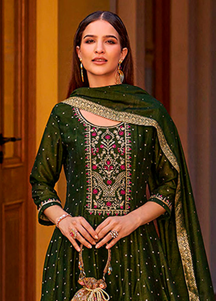 3 Pc Green Silk Suit Set