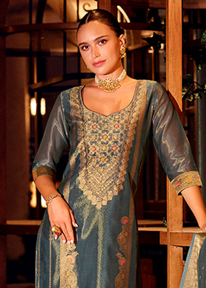 3 Pc Blue Silk Suit Set