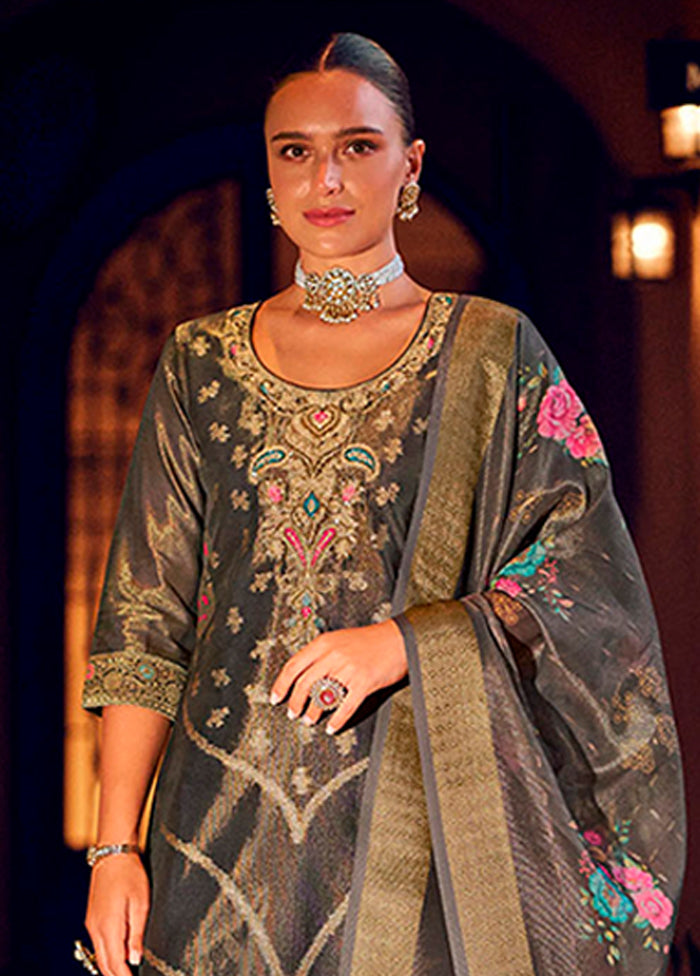 3 Pc Grey Silk Suit Set