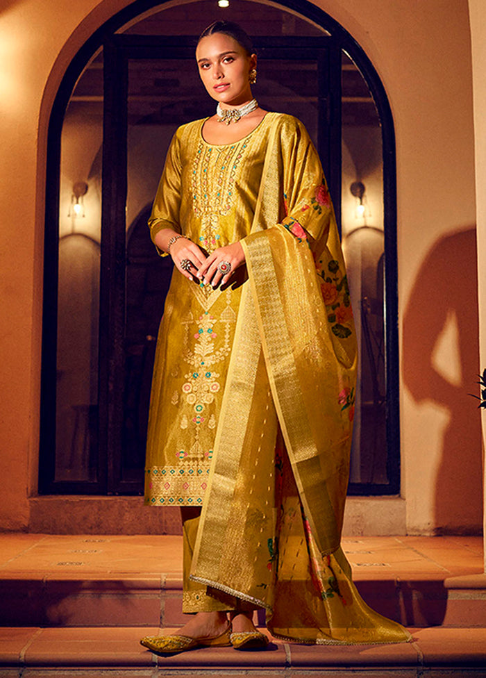 3 Pc Yellow Silk Suit Set