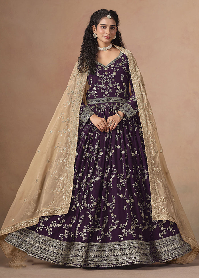 3 Pc Wine Georgette Anarkali Suits Set