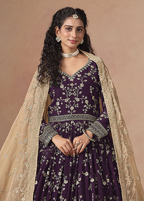3 Pc Wine Georgette Anarkali Suits Set