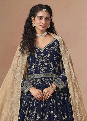 3 Pc Blue Georgette Anarkali Suits Set