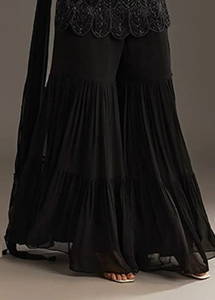 3 Pc Black Georgette Plazzo Suits Set
