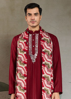 Maroon Viscose Kurta With Dupatta
