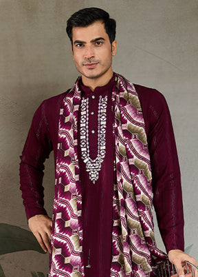 Purple Viscose Kurta With Dupatta