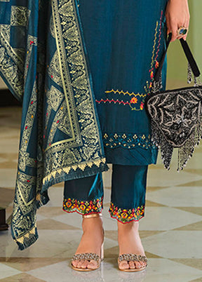 3 Pc Blue Silk Suit Set