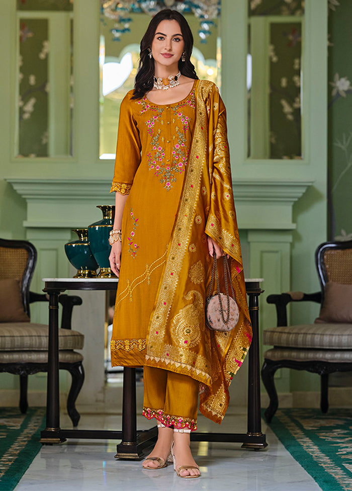 3 Pc Yellow Silk Suit Set