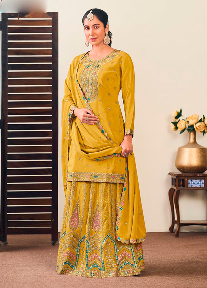 3 Pc Yellow Silk Suit Set