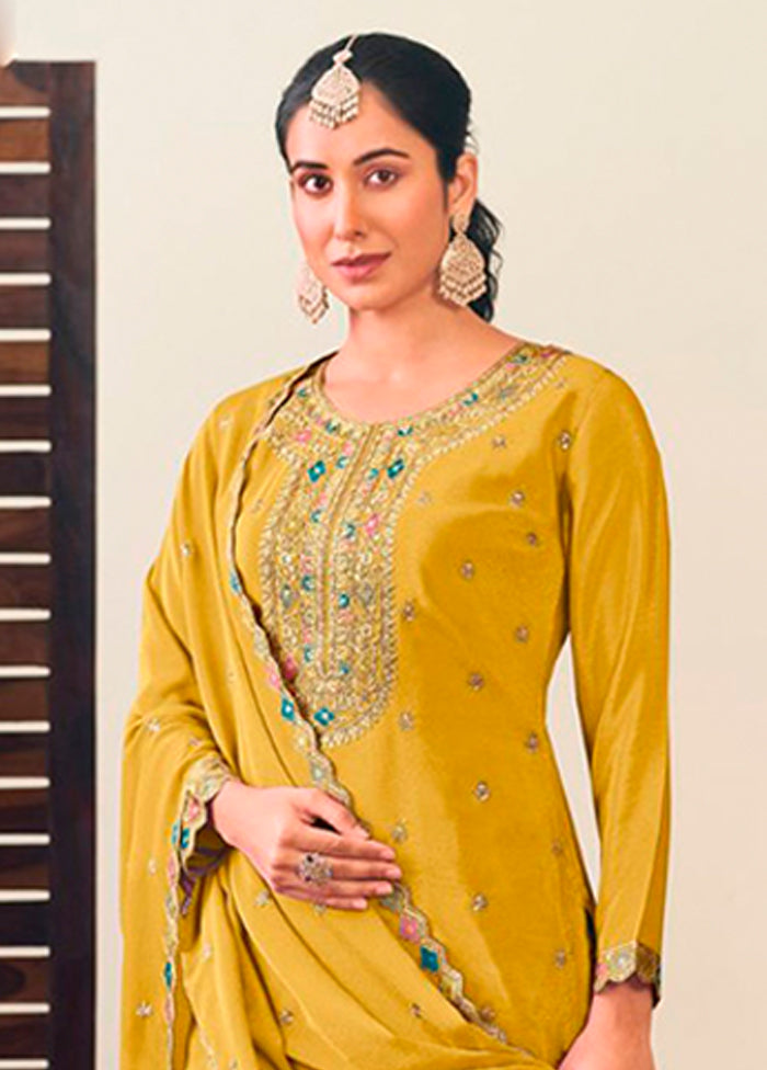 3 Pc Yellow Silk Suit Set