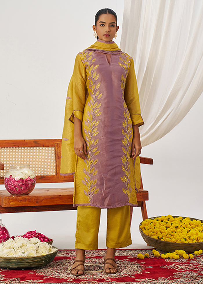 3 Pc Yellow Silk Suit Set