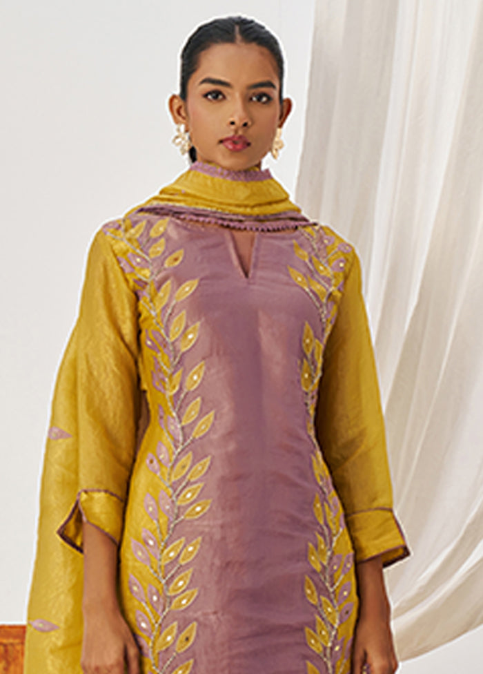 3 Pc Yellow Silk Suit Set