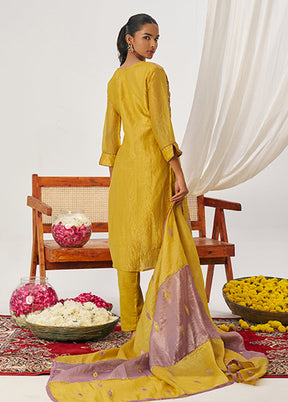 3 Pc Yellow Silk Suit Set