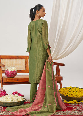 3 Pc Green Silk Suit Set