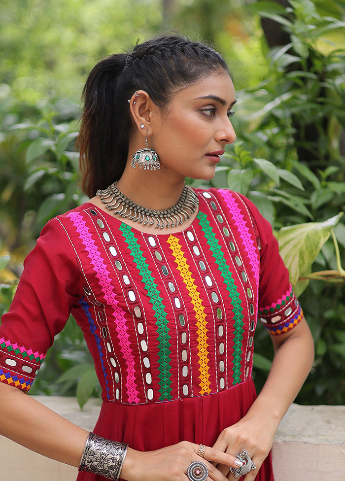 Maroon Embroidery Work Silk Gown