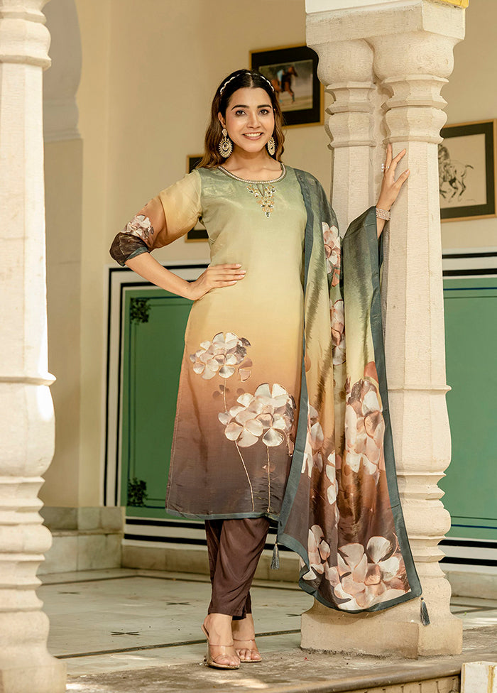 3 Pc Green Silk Suit Set