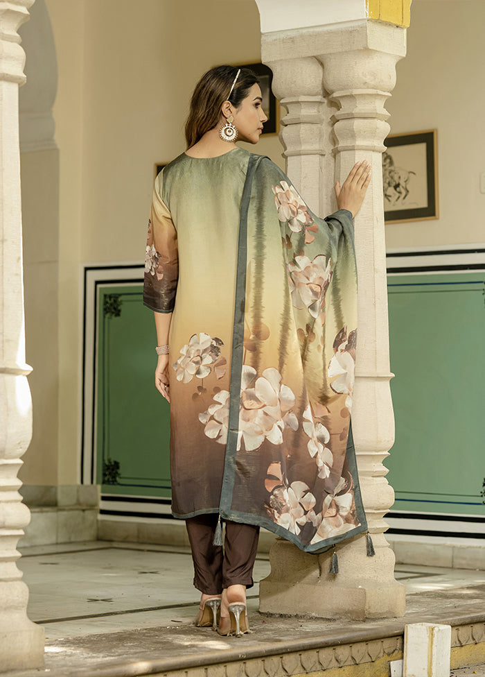 3 Pc Green Silk Suit Set
