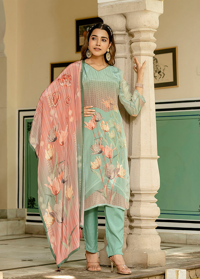 3 Pc Green Silk Suit Set