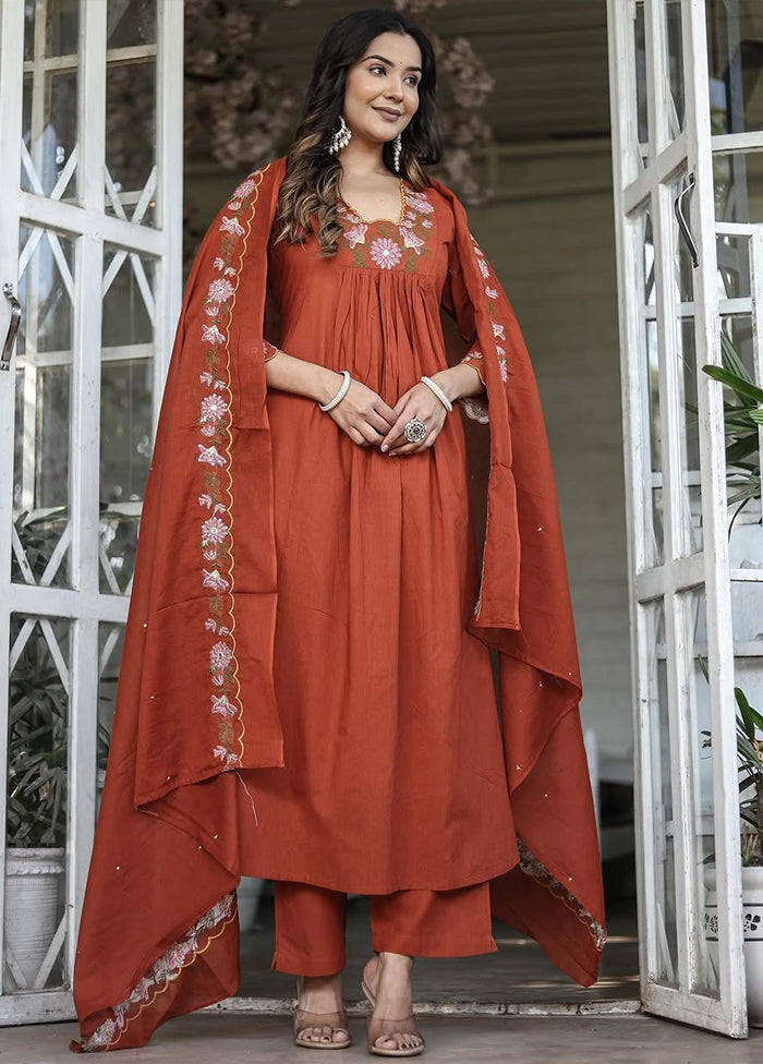 3 Pc Orange Silk Suit Set