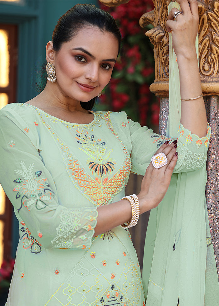 3 Pc Green Georgette Suit Set