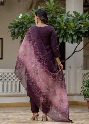 3 Pc Wine Silk Suit Set