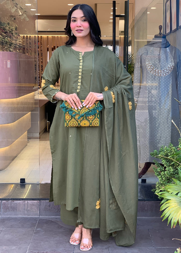 3 Pc Green Silk Suit Set