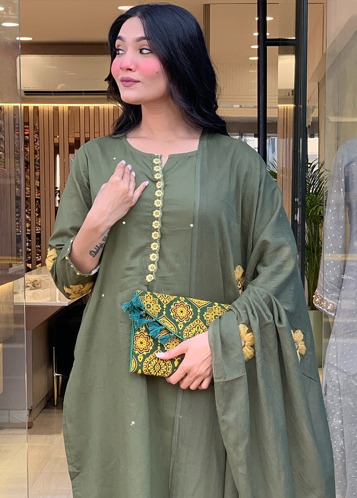 3 Pc Green Silk Suit Set