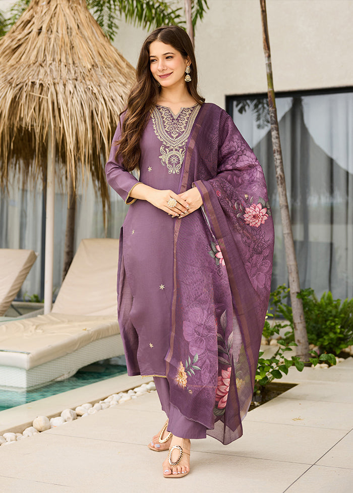 3 Pc Purple Silk Suit Set