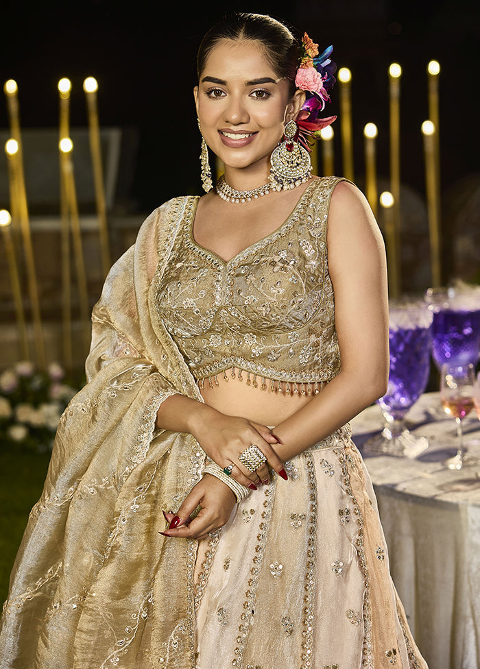 Brown Blended Silk Lehenga Set