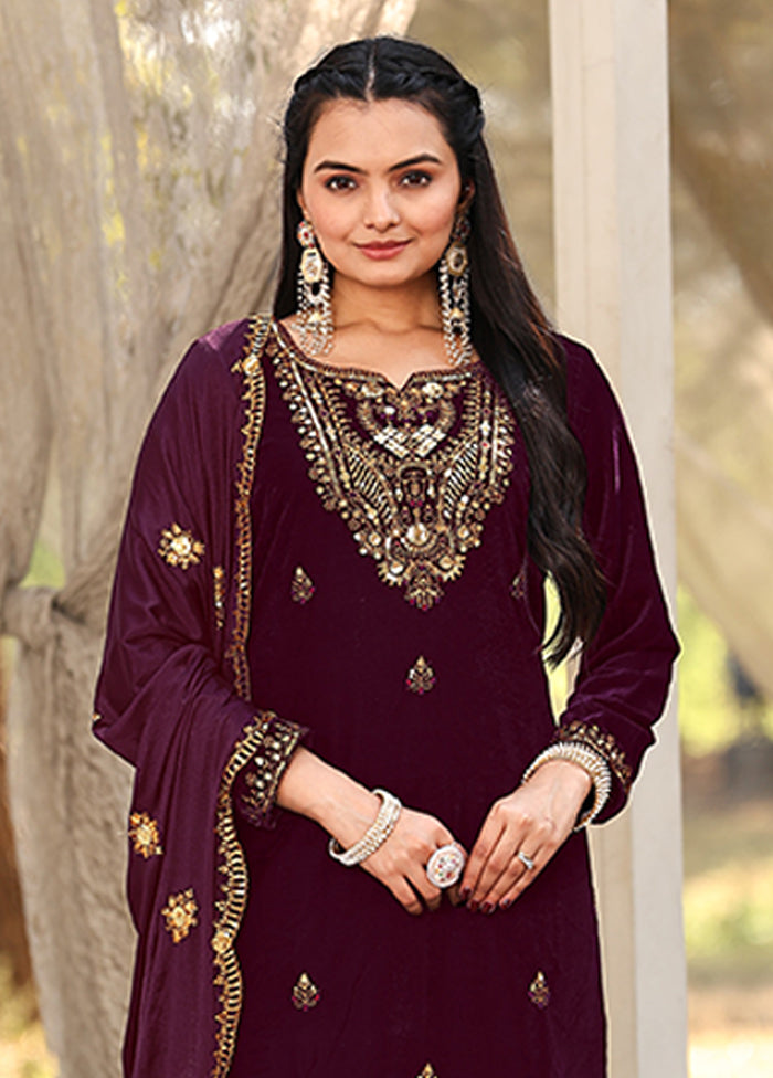 3 Pc Wine Silk Suit Set