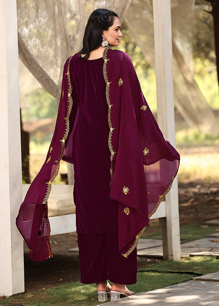 3 Pc Wine Silk Suit Set