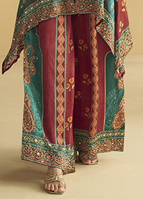 2 Pc Maroon Silk Kurti Set