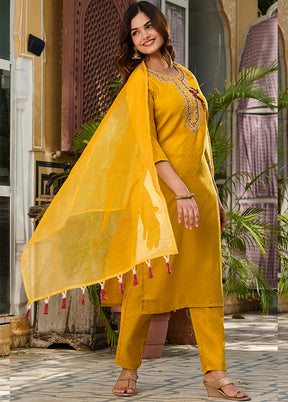 3 Pc Yellow Silk Suit Set