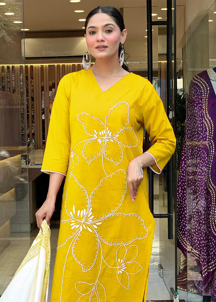 3 Pc Yellow Cotton Suit Set