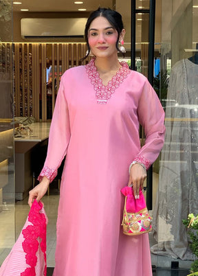 3 Pc Pink Cotton Suit Set