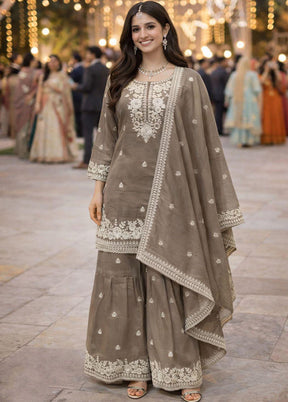 3 Pc Grey Silk Suit Set