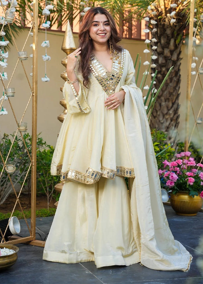 3 Pc Cream Silk Suit Set