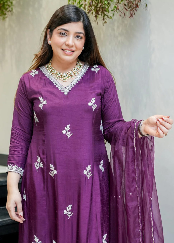 3 Pc Purple Silk Suit Set