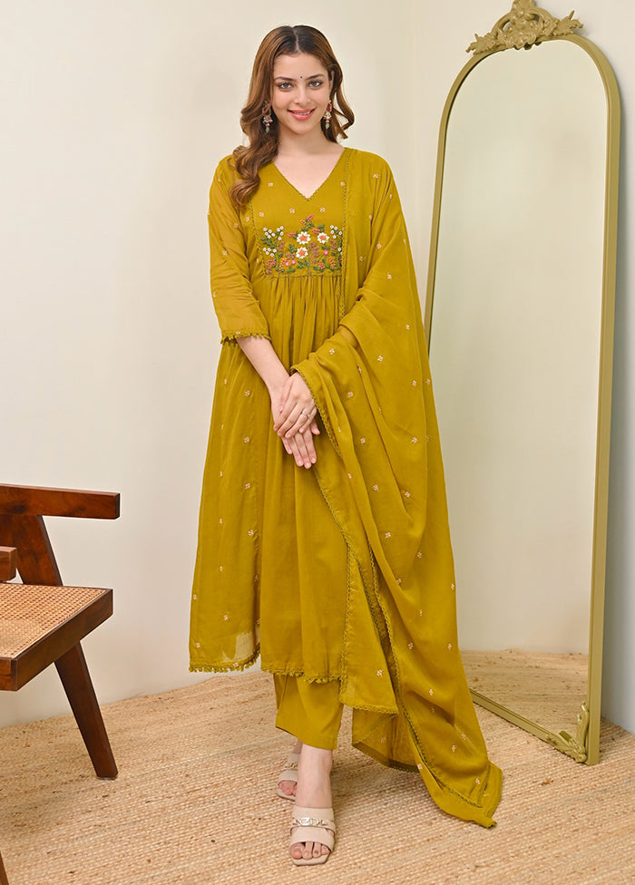 3 Pc Yellow Cotton Suit Set