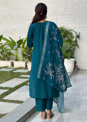 3 Pc Blue Silk Suit Set