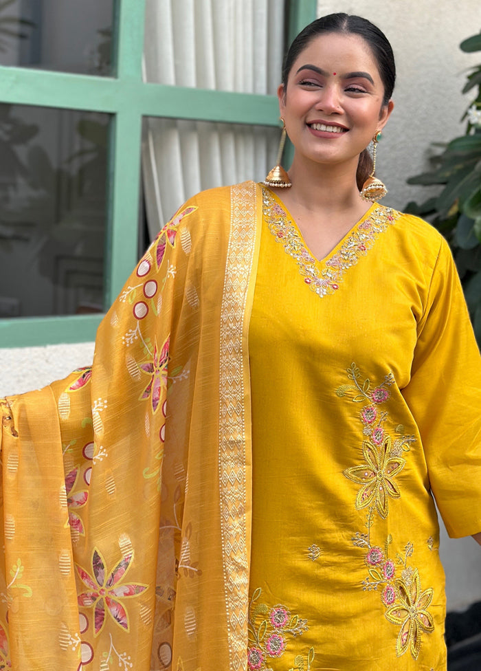 3 Pc Yellow Silk Suit Set