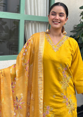 3 Pc Yellow Silk Suit Set