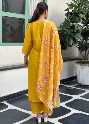 3 Pc Yellow Silk Suit Set