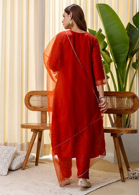 3 Pc Brown Silk Suit Set