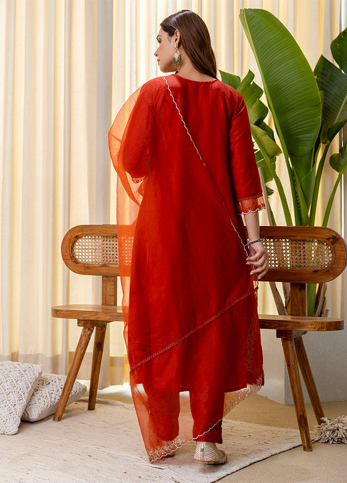 3 Pc Brown Silk Suit Set