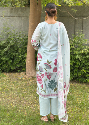 3 Pc Blue Silk Suit Set