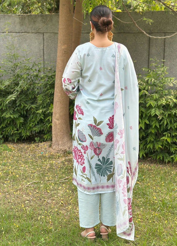 3 Pc Blue Silk Suit Set