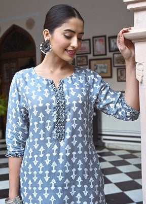 2 Pc Grey Readymade Silk Kurti Set