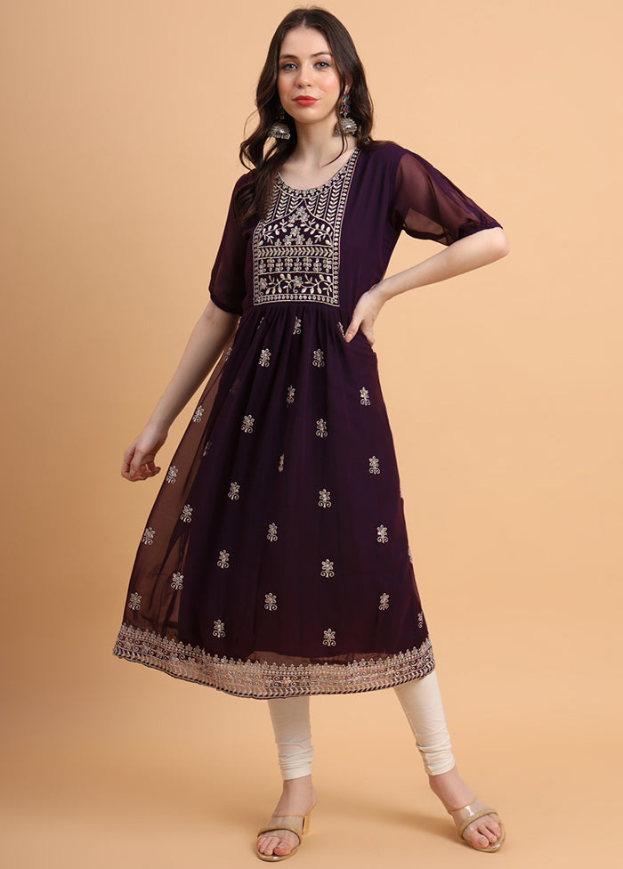Wine Readymade Georgette Kurti - Indian Silk House Agencies