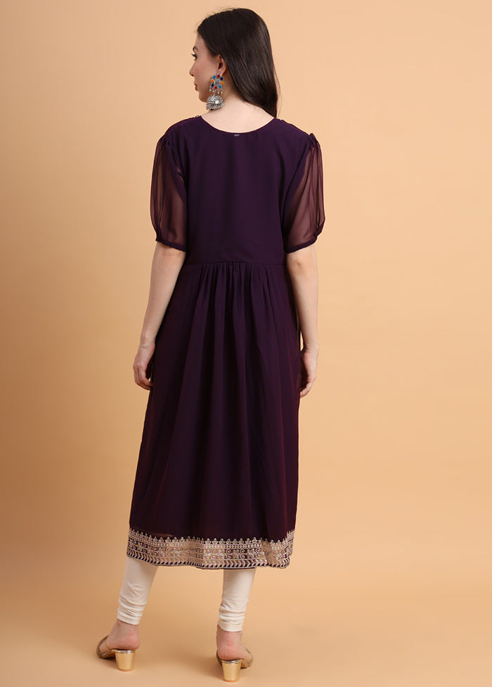 Wine Readymade Georgette Kurti - Indian Silk House Agencies